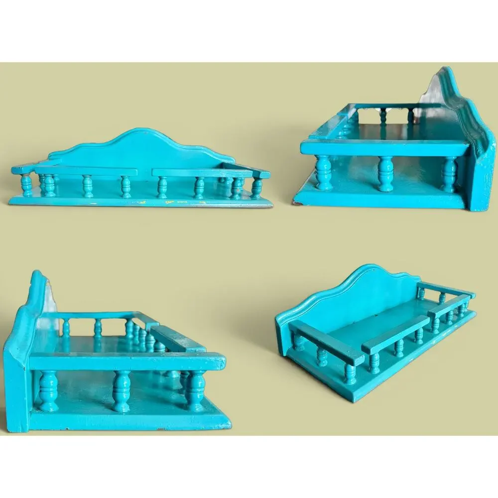 Vintage Teal Wood Wall Shelf-Cottage-Farmhouse Display-Bathroom-Kitchen-Coastal
